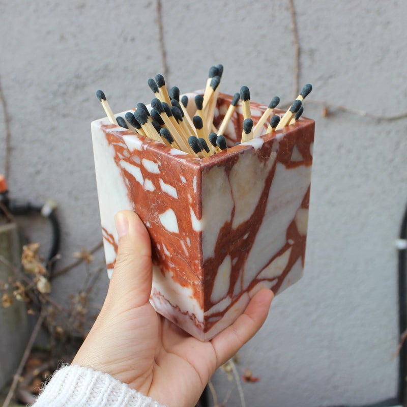 Natust Calacatta Red Marble Toothbrush Holders for Bathroom, Natural Marble Makeup Brush Holder Countertop Organizer - Image 2