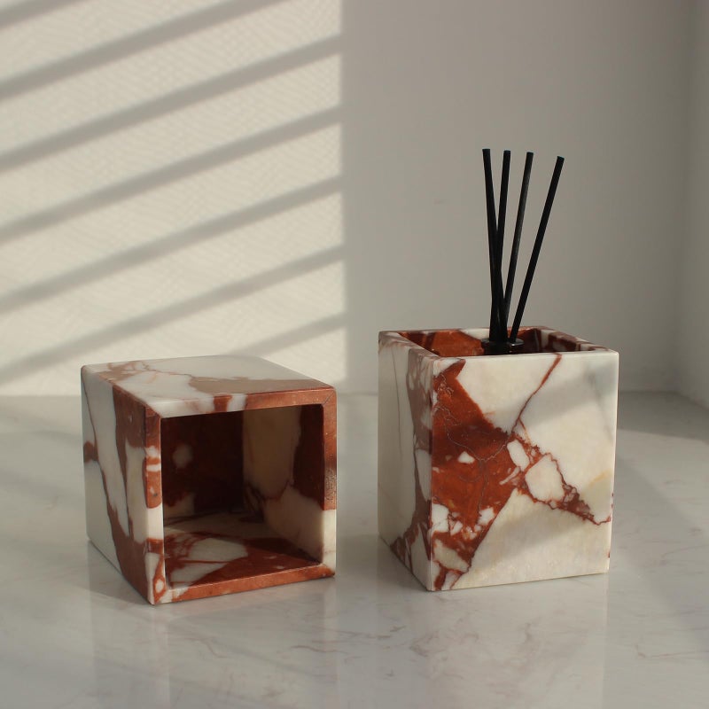 Natust Calacatta Red Marble Toothbrush Holders for Bathroom, Natural Marble Makeup Brush Holder Countertop Organizer - Image 4