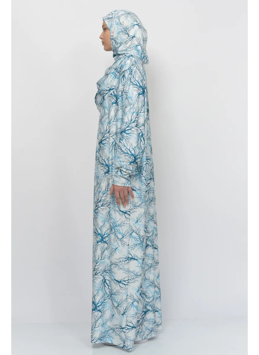 Altobeh Practical One Piece Tree Patterned Sleeves Removable Headscarf Lycra Hijab Prayer Dress 990-0705