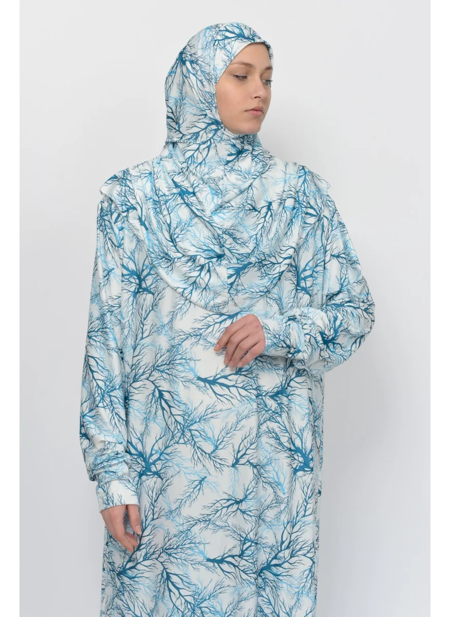 Altobeh Practical One Piece Tree Patterned Sleeves Removable Headscarf Lycra Hijab Prayer Dress 990-0705