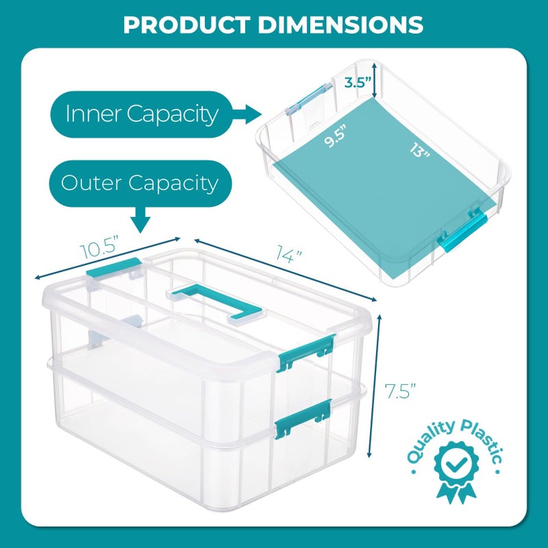 Tribello Craft Box & Art Supply Storage Organizer â€“ Stackable Art Organizer and Craft Storage Box with Handle, 2-Layer Clear Art Supplies Organizer (14 x 10 x 7) - Image 3