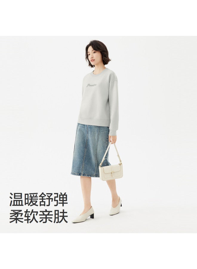 purcotton Spring Women'S Air-Knit Round Neck Sweatshirt, Drop Shoulder Loose Fit Versatile Slimming, Casual Commute - Image 3