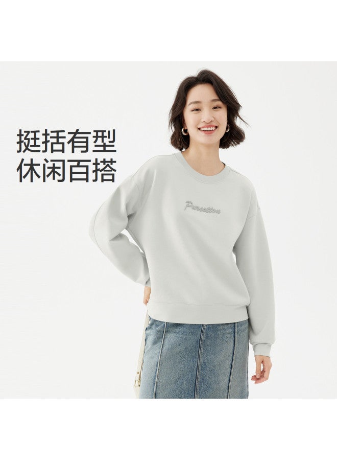 purcotton Spring Women'S Air-Knit Round Neck Sweatshirt, Drop Shoulder Loose Fit Versatile Slimming, Casual Commute - Image 2