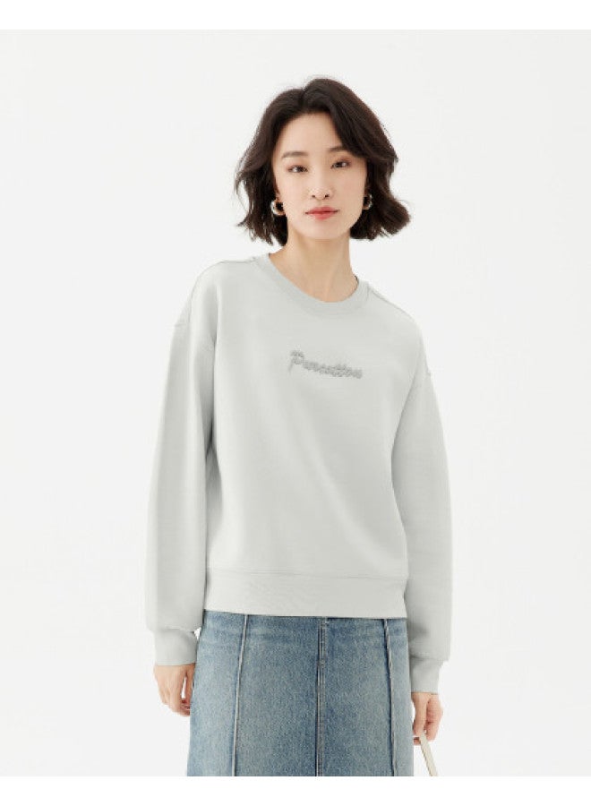 purcotton Spring Women'S Air-Knit Round Neck Sweatshirt, Drop Shoulder Loose Fit Versatile Slimming, Casual Commute - Image 1