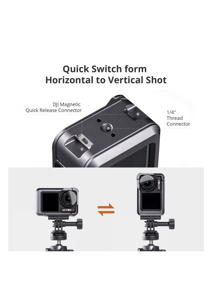 SYOSI Camera Cage Fit for DJI OSMO Action 4, Action 3, Aluminum Alloy Protective Vlogging Camera Frame for DJI, Magnetic Quick Release Connector, 1/4" Thread Connector for DJI Mic, Camera Light - Image 4