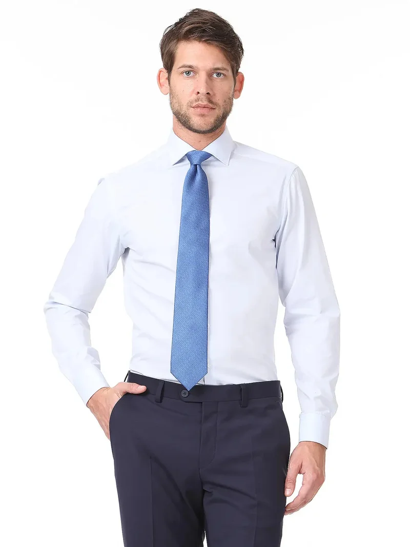 كيب قميص قطني كلاسيكي سادة بلون أزرق فاتح، بقصة عادية