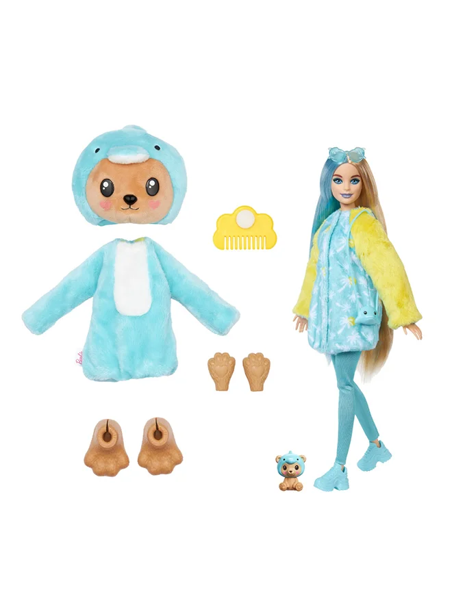 Barbie Cutie Reveal Doll & Accessories With Animal Plush Costume & 10 Surprises Including Color Change, Teddy Bear As Dolphin In Costume-Themed Series