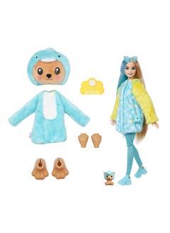 Barbie دمية كيوتي ريفيل والاكسسوارات مع زي محشو حيواني و10 مفاجآت تشمل تغيير اللون، دب تيدي كدلفين في سلسلة ذات طابع خاص  - Image 3