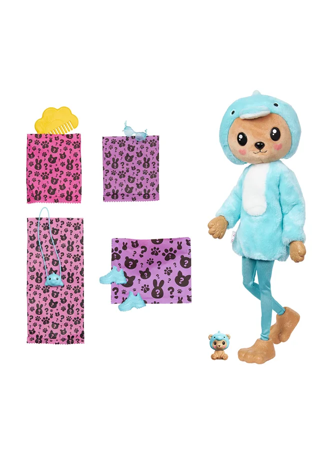 Barbie Cutie Reveal Doll & Accessories With Animal Plush Costume & 10 Surprises Including Color Change, Teddy Bear As Dolphin In Costume-Themed Series
