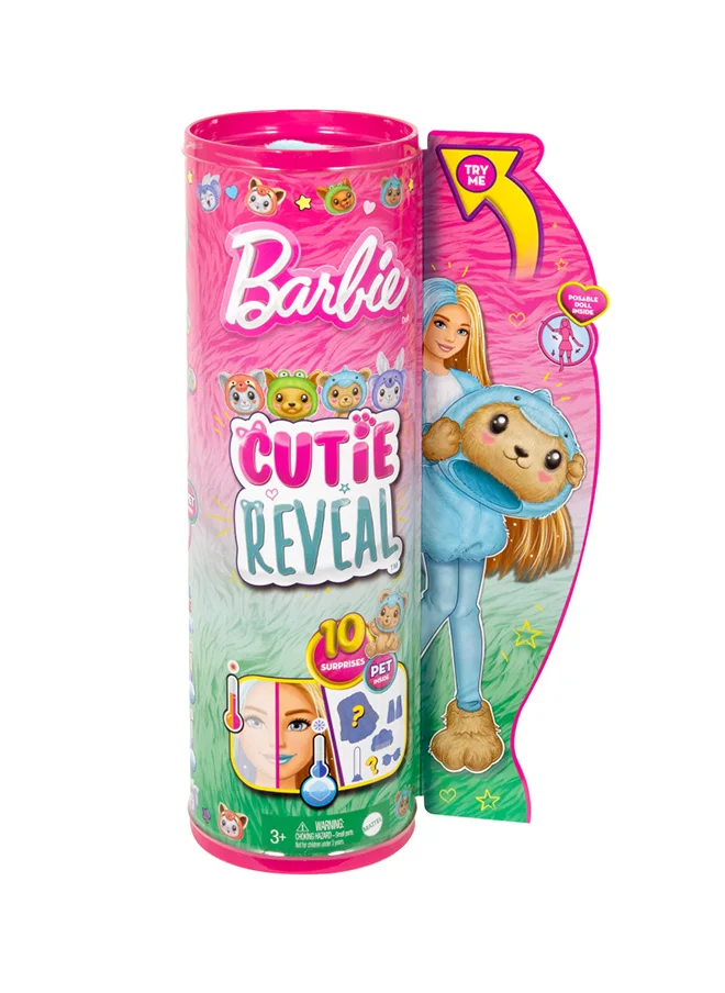 Barbie Cutie Reveal Doll & Accessories With Animal Plush Costume & 10 Surprises Including Color Change, Teddy Bear As Dolphin In Costume-Themed Series