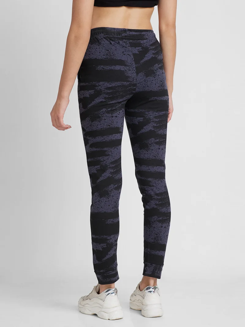 globus Women Navy Blue & Black Printed Trackpants