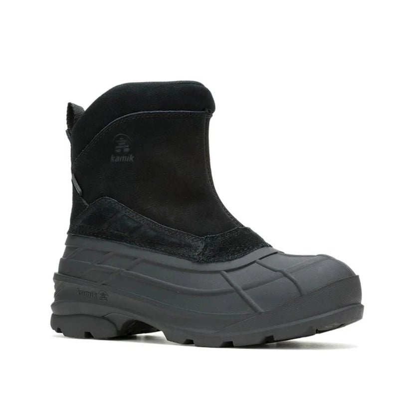 Kamik Men Waterproof Winter Boots Side Zipper Warm Insulated Suede Upper Non Slip Rubber Sole Cold Weather Outdoor Footwear, Black - 12 - Image 1