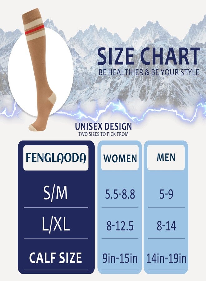 fenglaoda 8 Pairs Compression Socks for Men & Women 20-30 mmHg Knee High Nurse Pregnant Running Medical and Travel Athletic, 11-8 Pairs-2, S-M - Image 5