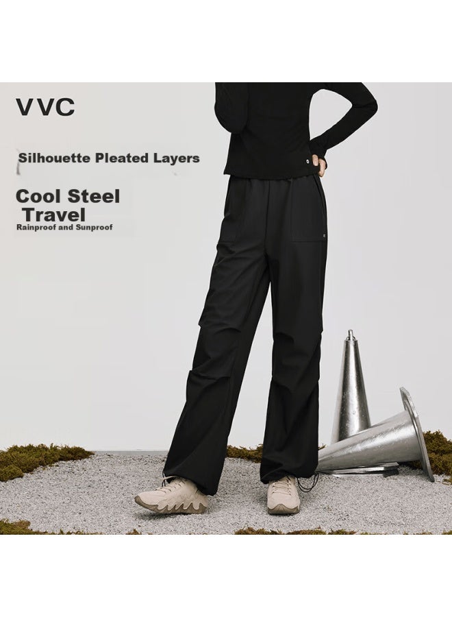 Vvc Women's Straight-leg Work Pants Autumn Winter Water-repellent Hiking Wide-leg Loose Casual Sports Paratrooper Pants Starry Black L - Image 1