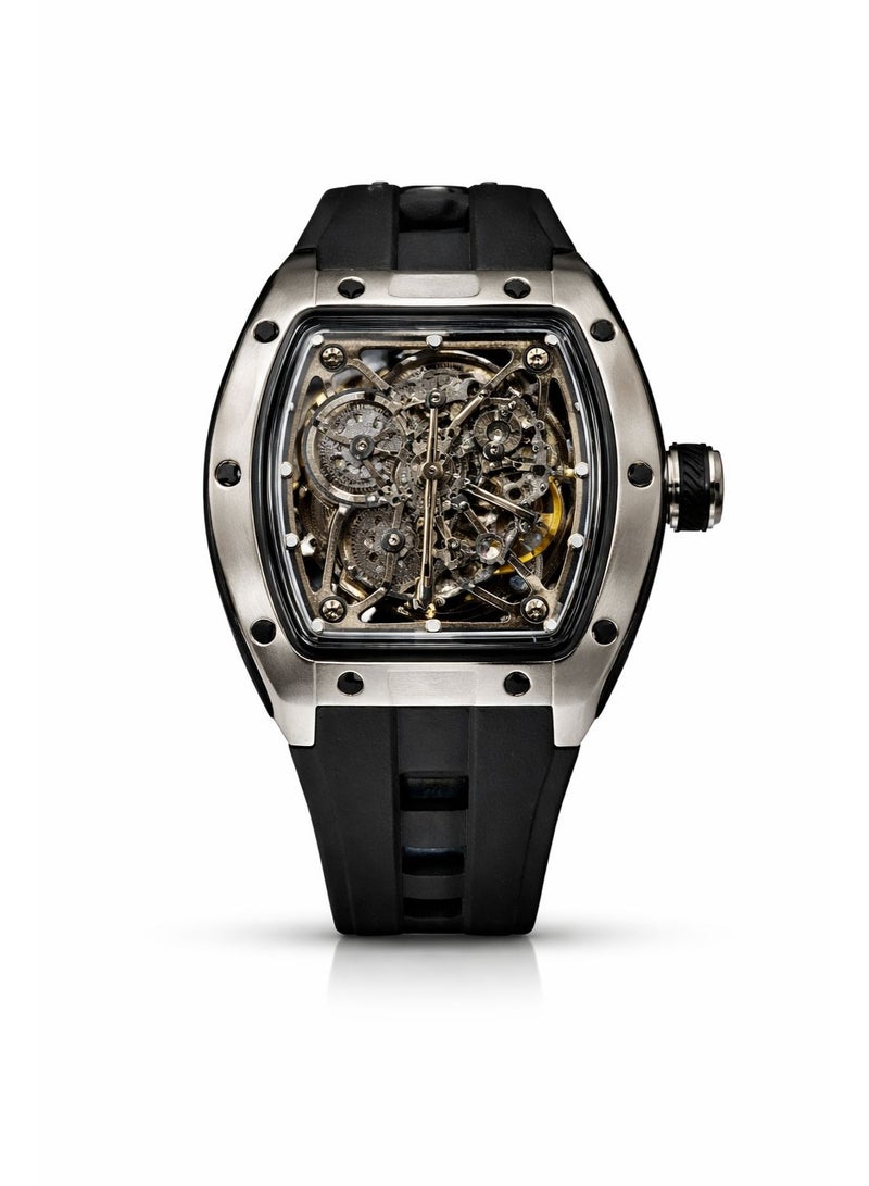 TOMRICH Phantom Skeleton Automatic Watch for Men – Luxury Tonneau Dial, Black Silicone Strap, Stainless Steel Silver Case, 30M Water Resistant - Image 1