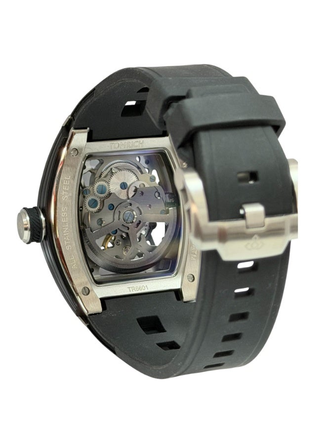 TOMRICH Phantom Skeleton Automatic Watch for Men – Luxury Tonneau Dial, Black Silicone Strap, Stainless Steel Silver Case, 30M Water Resistant - Image 4