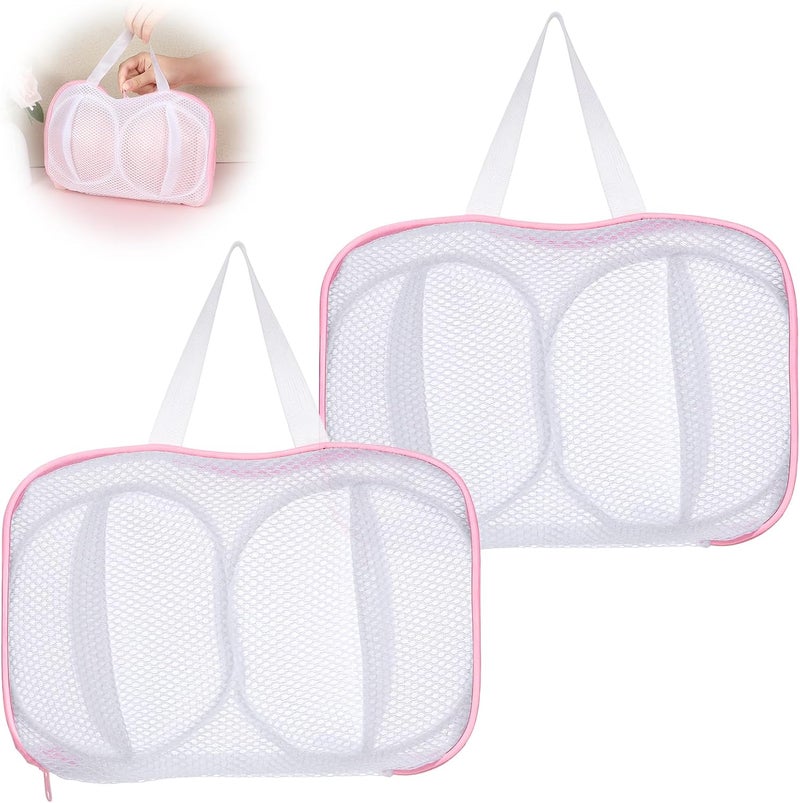 LIQWEI 2 Pack Large Bra Laundry Bags for Washing Machine, Brassiere Wash Bags for Laundry, Lingerie Bag for Washing Delicates, Pink Bra Washer Protector - Image 1