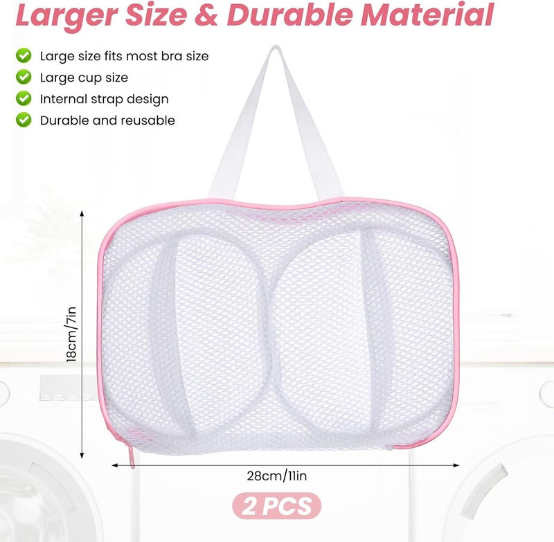 LIQWEI 2 Pack Large Bra Laundry Bags for Washing Machine, Brassiere Wash Bags for Laundry, Lingerie Bag for Washing Delicates, Pink Bra Washer Protector - Image 2