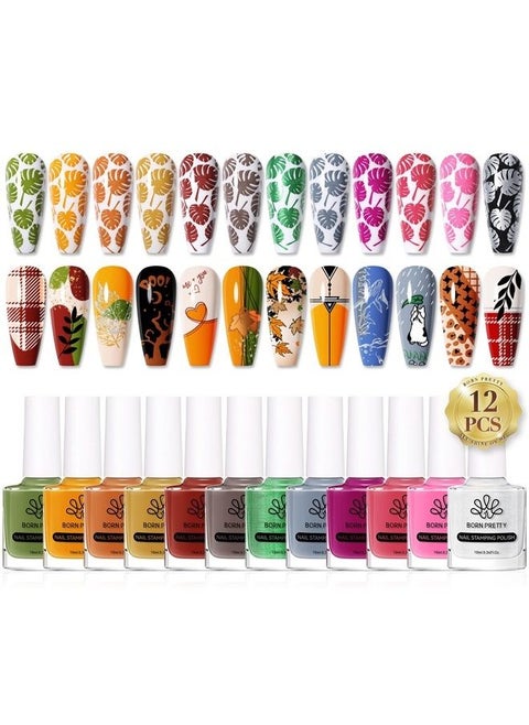 Stamping Nail Polish 12Colors Fall Winter Stamping Polish Set for Stamp Nails