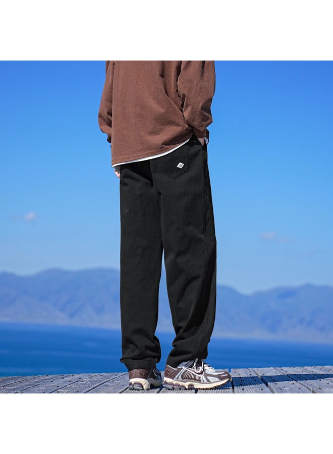 Dingfengbaoluo Men's Spring And Summer Style Straight-leg Solid Color Loose Fit Hong Kong Style Casual Pants Dfs12 Black 3XL - Image 5