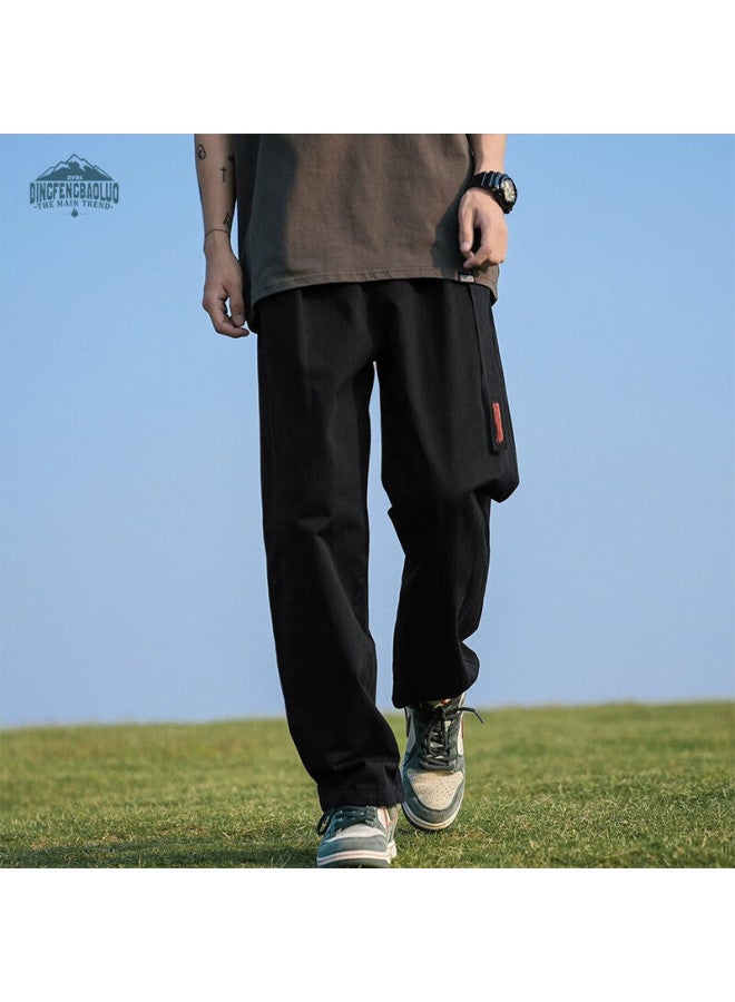 Dingfengbaoluo Men's Spring And Summer Style Straight-leg Solid Color Loose Fit Hong Kong Style Casual Pants Dfs12 Black 3XL - Image 1