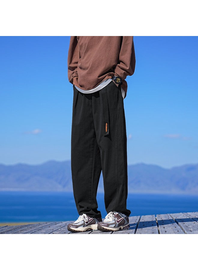 Dingfengbaoluo Men's Spring And Summer Style Straight-leg Solid Color Loose Fit Hong Kong Style Casual Pants Dfs12 Black 3XL - Image 3