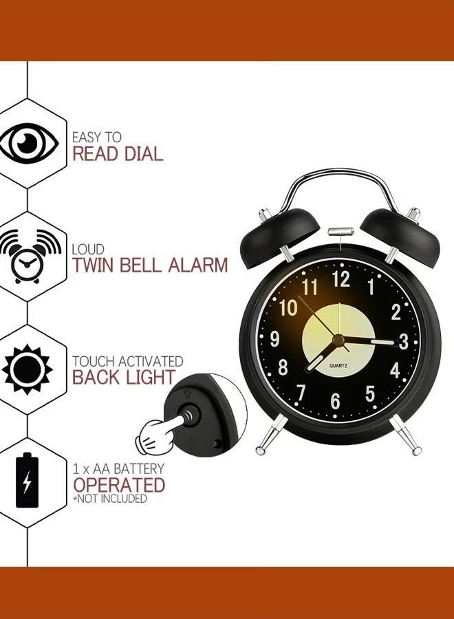 Bukela Twin Bell Alarm Clock, Loud Alarm Clock with Backlight, Silent Clock for Bedroom Home or Office, Great for Heavy Sleepers - Image 3