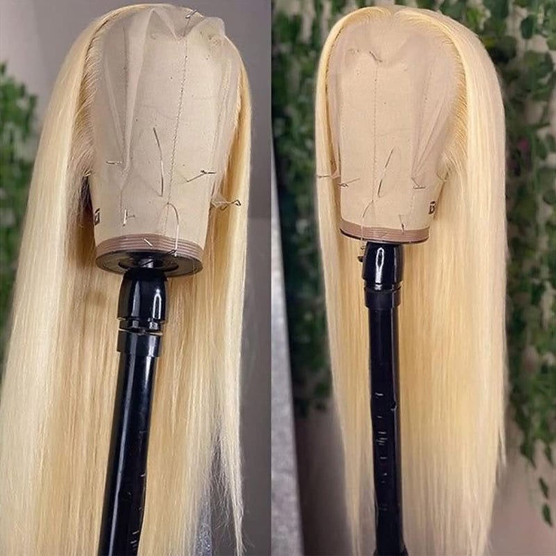 QD-Tizer Blonde Hair Lace Front Wig Long Straight Blonde Wig Natural Hair Heat Resistant Fiber Synthetic Lace Front Wigs for Fashion Women 24 inch - Image 3