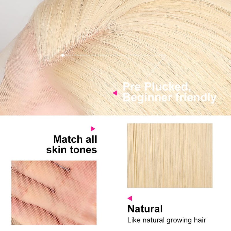 QD-Tizer Blonde Hair Lace Front Wig Long Straight Blonde Wig Natural Hair Heat Resistant Fiber Synthetic Lace Front Wigs for Fashion Women 24 inch - Image 5