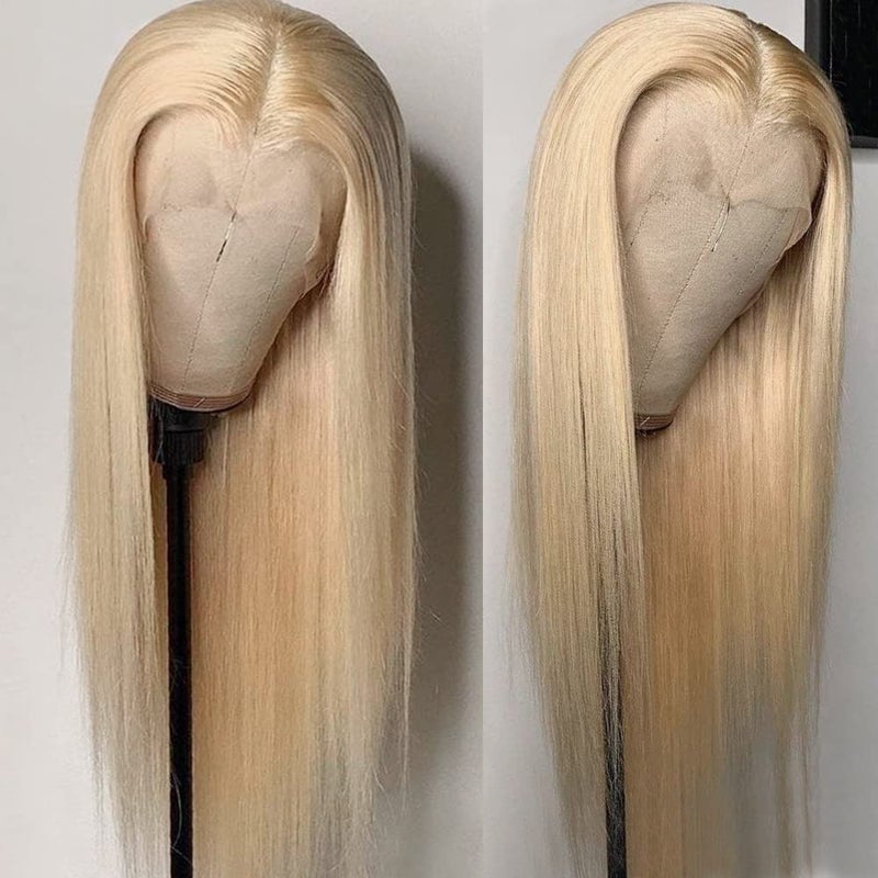 QD-Tizer Blonde Hair Lace Front Wig Long Straight Blonde Wig Natural Hair Heat Resistant Fiber Synthetic Lace Front Wigs for Fashion Women 24 inch - Image 2