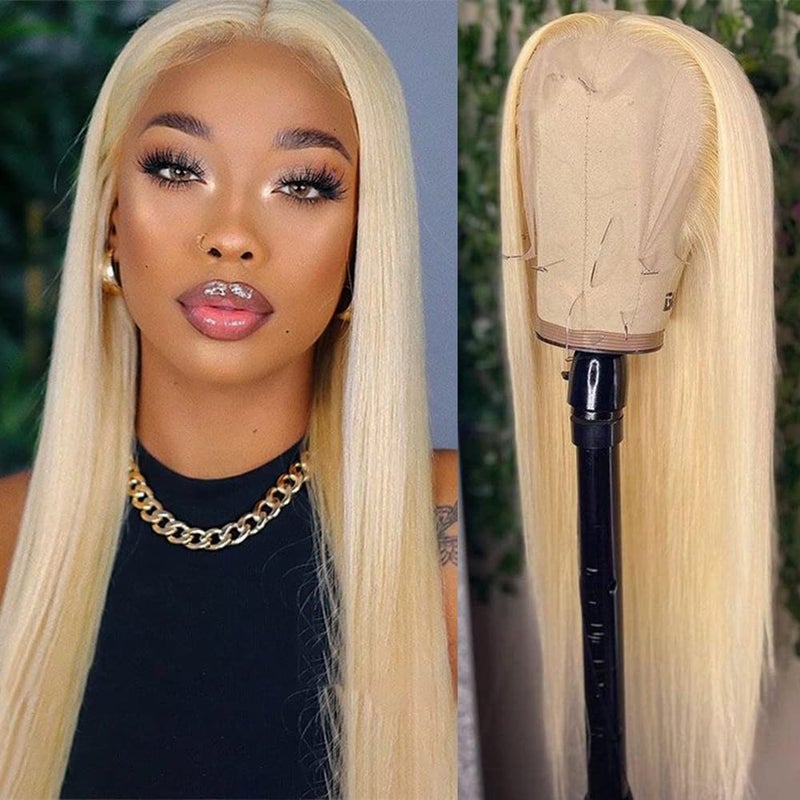 QD-Tizer Blonde Hair Lace Front Wig Long Straight Blonde Wig Natural Hair Heat Resistant Fiber Synthetic Lace Front Wigs for Fashion Women 24 inch - Image 1