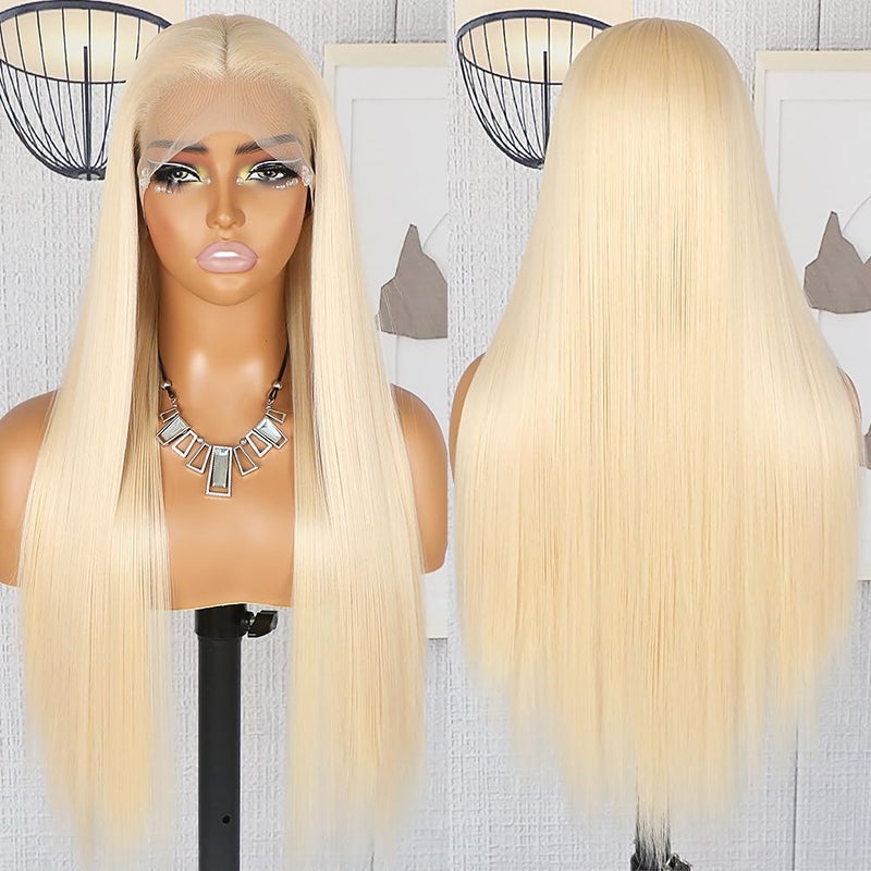 QD-Tizer Blonde Hair Lace Front Wig Long Straight Blonde Wig Natural Hair Heat Resistant Fiber Synthetic Lace Front Wigs for Fashion Women 24 inch - Image 4