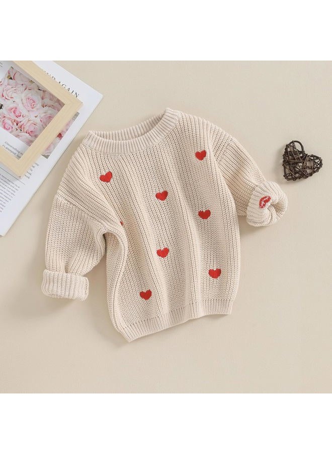 Gureui Toddler Baby Boy Girl Heart Knit Sweater Kids Infant Newborn Outfit, A Khaki Heart, 2-3 Years - Image 3
