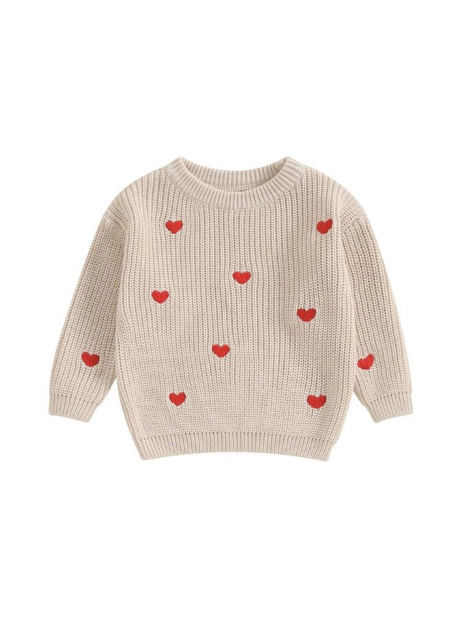 Gureui Toddler Baby Boy Girl Heart Knit Sweater Kids Infant Newborn Outfit, A Khaki Heart, 2-3 Years - Image 1