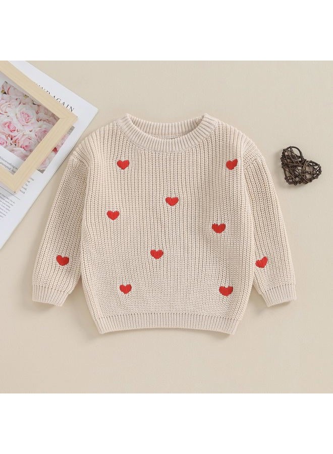 Gureui Toddler Baby Boy Girl Heart Knit Sweater Kids Infant Newborn Outfit, A Khaki Heart, 2-3 Years - Image 2