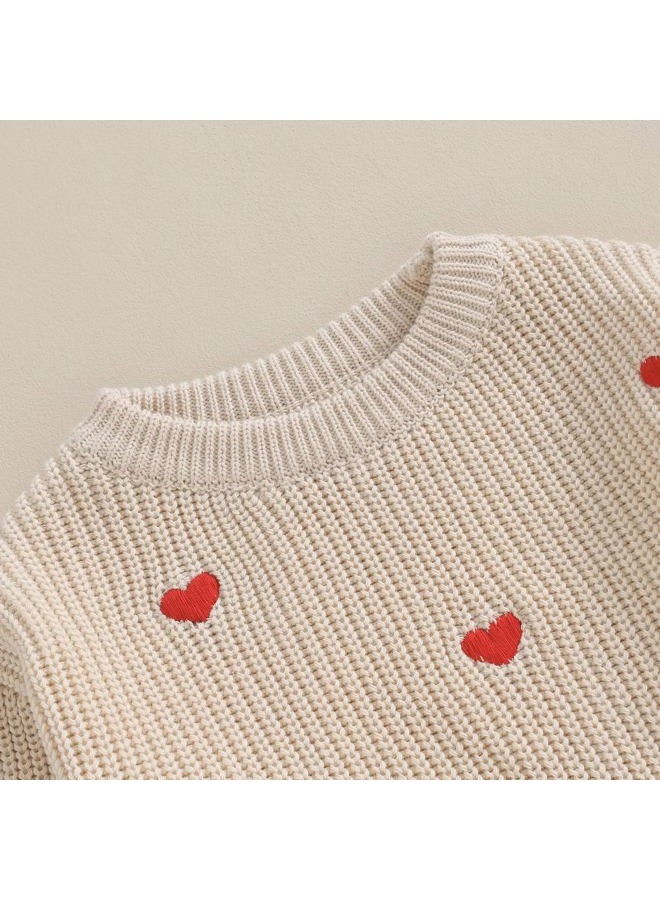 Gureui Toddler Baby Boy Girl Heart Knit Sweater Kids Infant Newborn Outfit, A Khaki Heart, 2-3 Years - Image 5