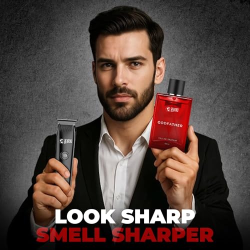 BEARDO بياردو آيب-إكس برايم 3 في 1 مقص للشعر + عطر جودفاذر إي دي بي للرجال | مقص للذقن والأنف والأذن مع شحن تايب-سي | عطر طويل الأمد حار، 100 مل | مجموعة هدايا للعناية والعطور للرجال، الزوج، الحبيب - Image 2