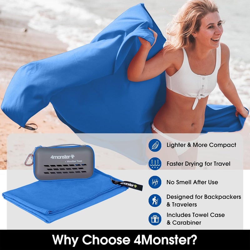 4Monster Camping Towels Super Absorbent, Fast Drying Microfiber Travel Towel, Quick Dry Ultra Soft Compact Gym Towel for Swimming Beach Hiking Yoga Travel Sports Backpack - Image 2