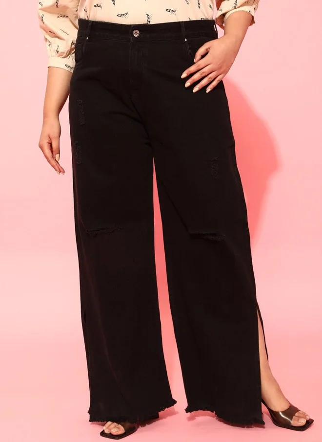 CURVY STREET Flared Black Jeans for Women