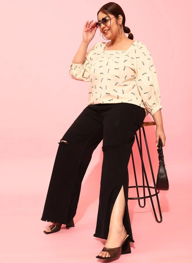 CURVY STREET Flared Black Jeans for Women