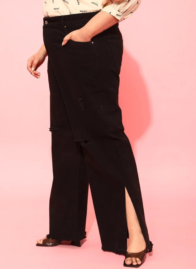CURVY STREET Flared Black Jeans for Women