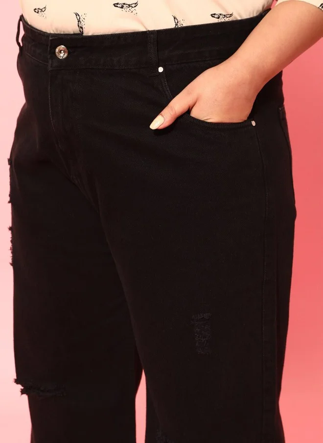CURVY STREET Flared Black Jeans for Women