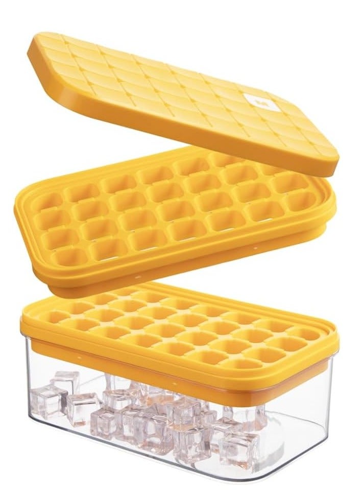 YelaJoy Ice Cube Tray with Lid and Bin, Ice Trays for Freezer, Flexible Ice Cube Trays, Making 56 pcs Ice Cubes, Chilling Cocktail, Whiskey, Coffee, with 2 trays, Ice Container, Scoop&Cover, BPA Free (Yellow) - Image 1