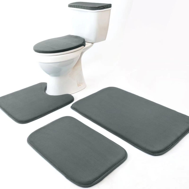 Madeals Memory Foam Bath Mat Set 4 Piece and Toilet Tank Cover Set Combo  Bath Mat Set 3 Piece and Toilet Lid and Tank Cover Set Carbon Grey - Image 1