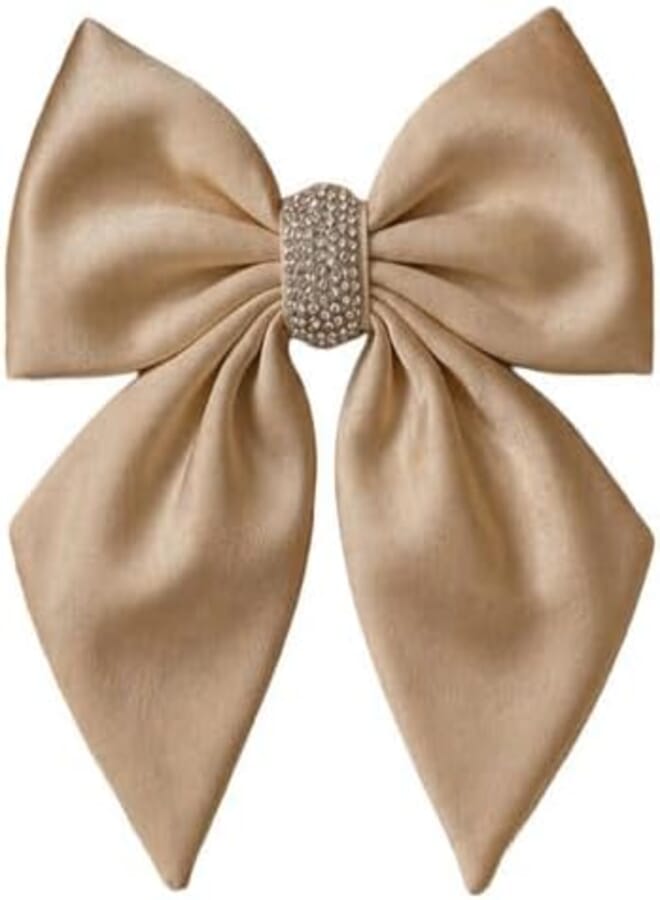 Women’s Satin Silk Bow Hair Clip Claw Size 16 × 15 cm - Strong Grip Hair Accessory, Non-Slip Design (Gold)