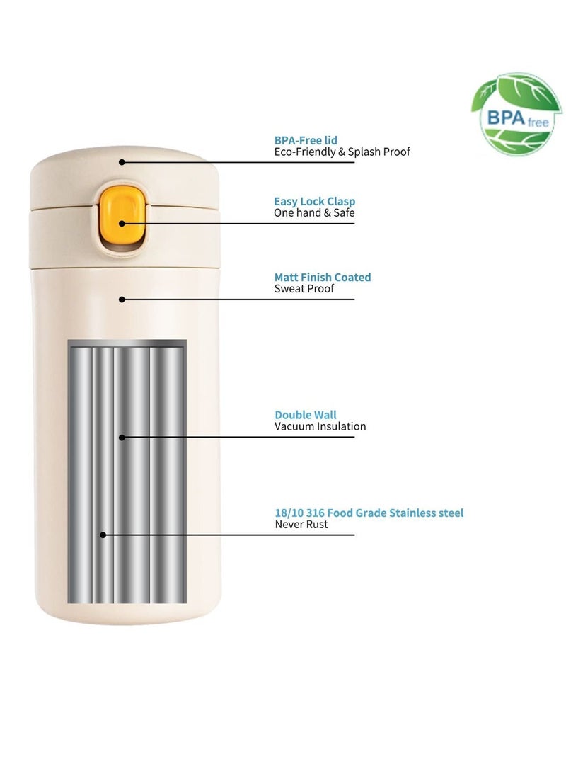 Y&D Travel Coffee Mug, Mini Insulated Water Bottle 10 oz with Spout Lid, Leak Proof Tumbler for Kids and Women Keep 12H Piping Hot 24H Cold, Eco-Friendly Reusable Cup Coffee, Tea(White)  - Image 2