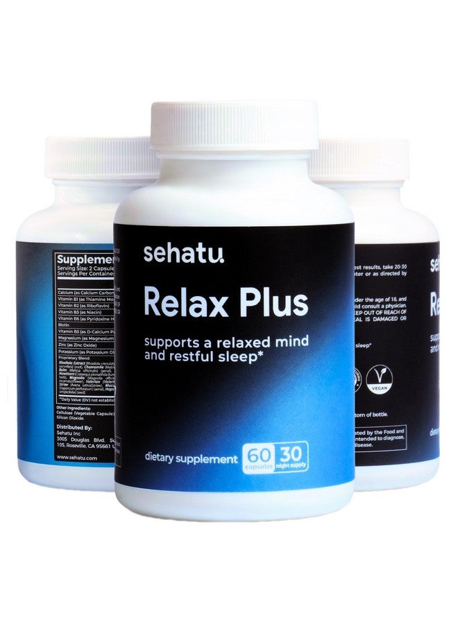 SEHATU Relax Plus Stress Relief Supplement | with GABA, L-Theanine, Ashwagandha, Valerian Root | Supports A Relaxed Mood and Restful Sleep | 60 Count | 30 Day Supply - Image 1