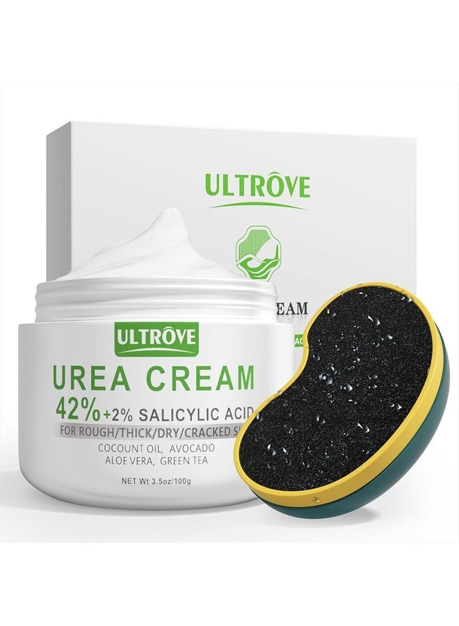 Ultrove كريم يوريا 42% مع 2% حمض الساليسيليك، مزيل للجلد الميت والجلد السميك للقدمين، يرطب بعمق، يصلح الكعبين الجافين والمتشققين والخشنين، كريم يوريا فعال للقدمين مع مبرد للقدم، 3.5 أونصة - Image 1