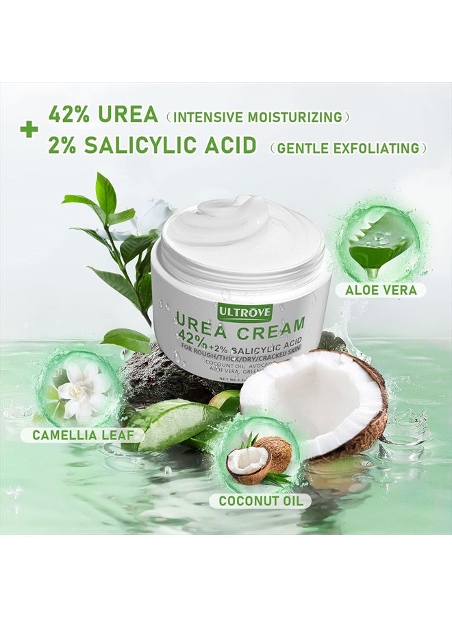 Ultrove كريم يوريا 42% مع 2% حمض الساليسيليك، مزيل للجلد الميت والجلد السميك للقدمين، يرطب بعمق، يصلح الكعبين الجافين والمتشققين والخشنين، كريم يوريا فعال للقدمين مع مبرد للقدم، 3.5 أونصة - Image 2