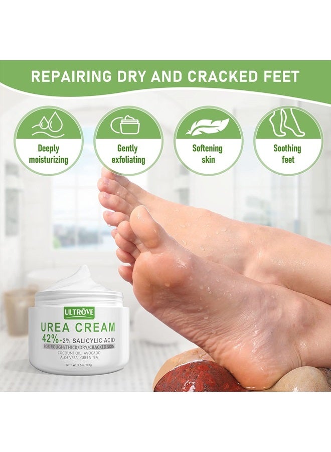 Ultrove كريم يوريا 42% مع 2% حمض الساليسيليك، مزيل للجلد الميت والجلد السميك للقدمين، يرطب بعمق، يصلح الكعبين الجافين والمتشققين والخشنين، كريم يوريا فعال للقدمين مع مبرد للقدم، 3.5 أونصة - Image 3